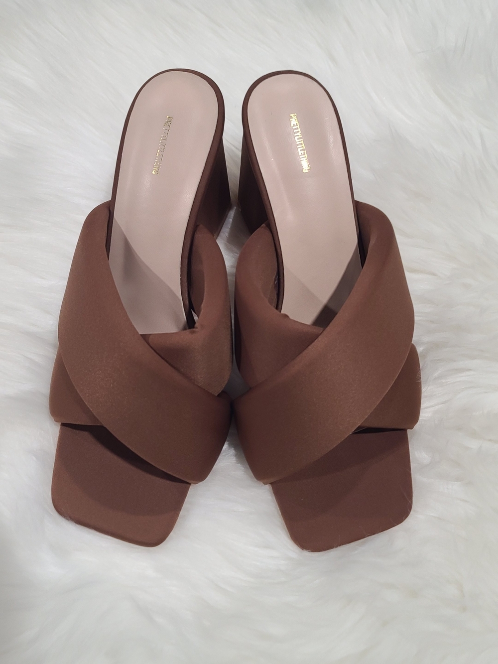 PrettyLittleThing Mauve Brown Square Toe Heeled Sandals 8